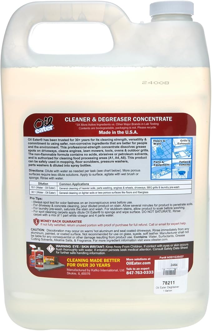 Oil Eater Original 1 Gallon Cleaner,Degreaser - Dissolve Grease Oil and Heavy-Duty Stains – Professional Strength,(Pack of 2)