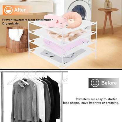 Sweater Drying Rack, 4-Layer Clothes Drying Rack Flat Mesh Drying Rack Clothing Stackable Laundry Drying Rack for Sweaters Socks Toys Indoor&Outdoor Use