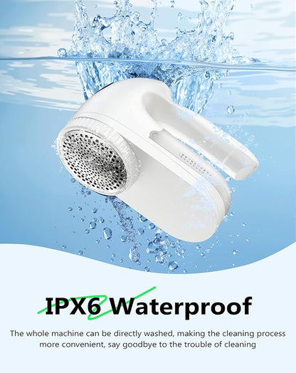 PKBD IPX6 Waterproof Washable Electric Fabric Shaver and Lint Remover, Rechargeable Sweater Defuzzer with 3 Free Extra Blades, Quickly and Effectively Remove Fluff, Fuzz, Bobbles for Clothes, White