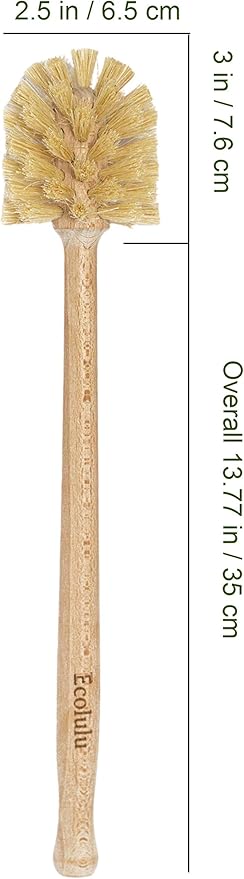 ECOLULU Natural Bamboo Dish Brush & Wood Bottle Brush for Wide Mouth Bottles, Cups and Jars, 2 Replacement Heads included (4 units total) Biodegradable, Eco Friendly Products