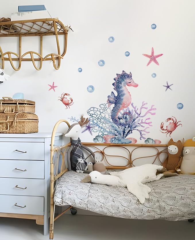 Alwayspon Sea Horse Wall Decals Vinyl Removable Wall Murals Peel and Stick Self Adhesive House Wall Sticker Decor for Bedroom Living Room Nursery