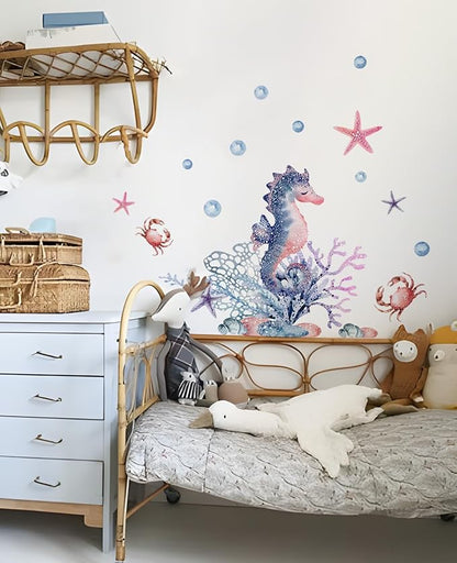 Alwayspon Sea Horse Wall Decals Vinyl Removable Wall Murals Peel and Stick Self Adhesive House Wall Sticker Decor for Bedroom Living Room Nursery