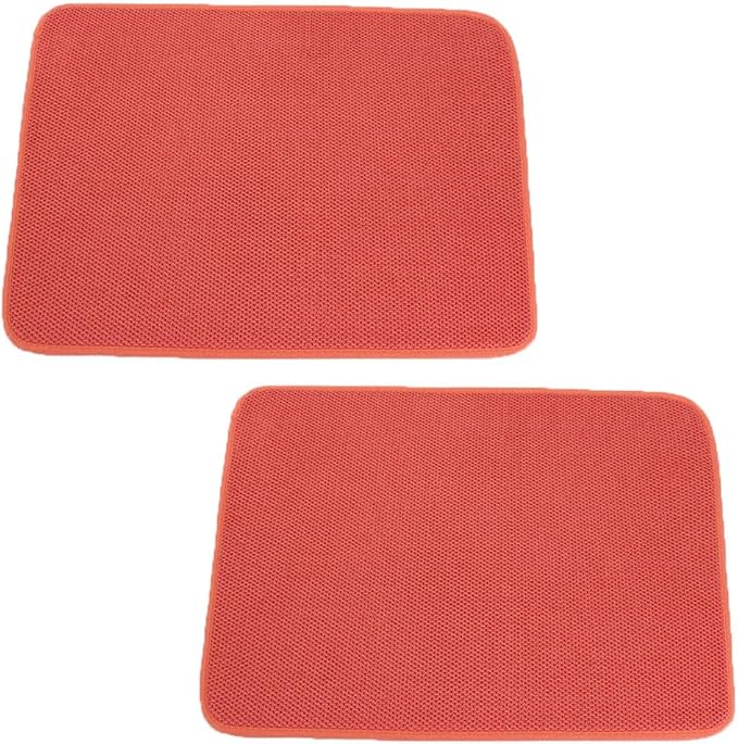 2pcs Microfiber Dish Drying Mats, Ultra Absorbent Dishes Drying Mats for Kitchen Counter, Washable Reusable Dishes Drainer Pads with Hanging Loop, 2 Pack, Large Size, 24'' x 18'' (Red)