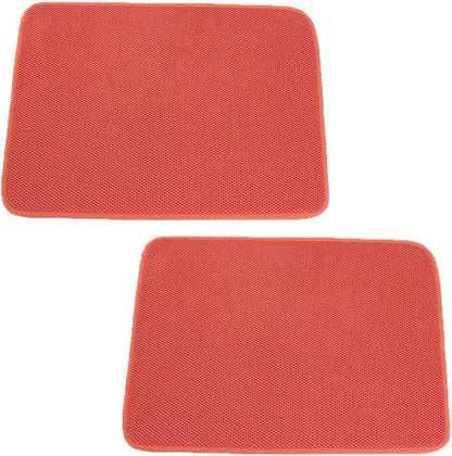 2pcs Microfiber Dish Drying Mats, Ultra Absorbent Dishes Drying Mats for Kitchen Counter, Washable Reusable Dishes Drainer Pads with Hanging Loop, 2 Pack, Large Size, 24'' x 18'' (Red)