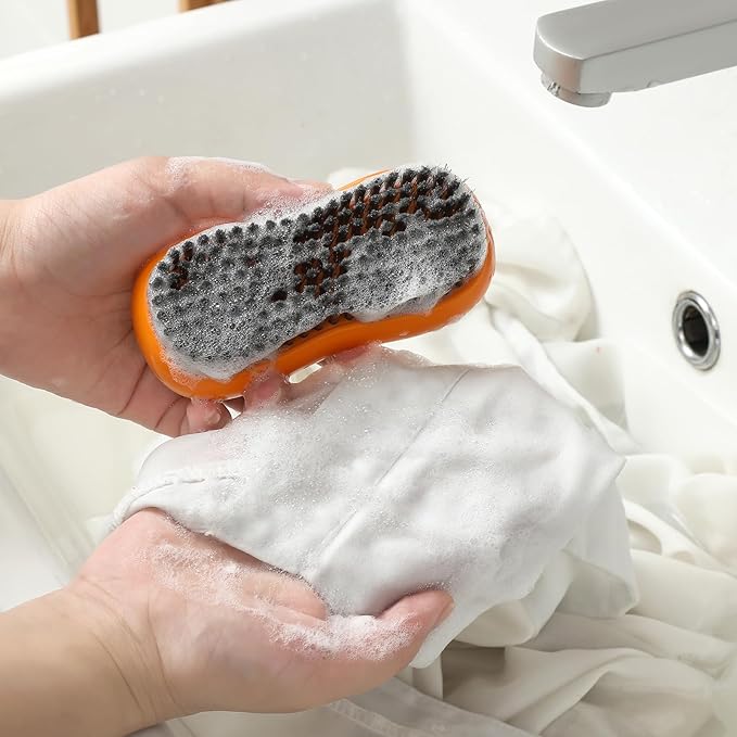 Laundry Stain Brush 2 Pack Two-Side Soft Bristle Scrub Brush for Stain Removal Silicone Household Clothes Washing Brush Dual-use Scrubbing Brush for Clothes Underwear (Green and White)
