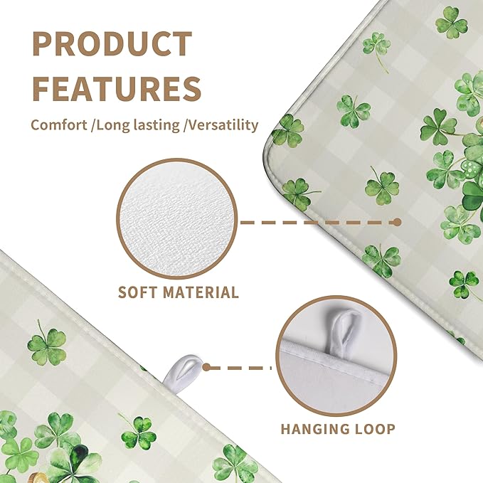 St Patricks Day Shamrock Dish Drying Mat Green Spring Kitchen Dishes Drying Pad Absorbent Dish Dryer Mats for Kitchen Countertops Microfiber Washable Large18x24 in