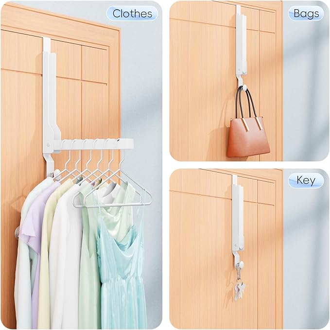 2 Pack Over The Door Hanger Folding Clothes Drying Rack, Folding Hanging Coat Rack for Indoor Laundry Room Compact Small Space Foldable Portable Clothing Hanger Hook Collapsible (Wihte-2(Upgraded))