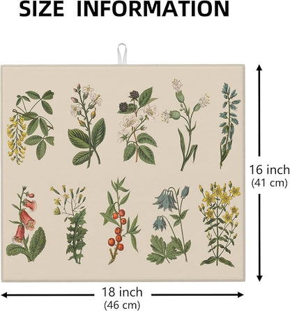 Plants Dish Drying Mat for kitchen Counter Large Microfiber Dish Drying Mat for Dishes Absorbent Reversible Kitchen Dish Drying Pad Rack Mat 16"x18"