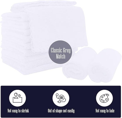 16 Pack Baby Washcloths - 10x10 Inch, Microfiber baby towel - Absorbent and Soft baby Wash Clothes for Newborns, Infants and Toddlers - Quick Dry for baby boys and girls face towel - White
