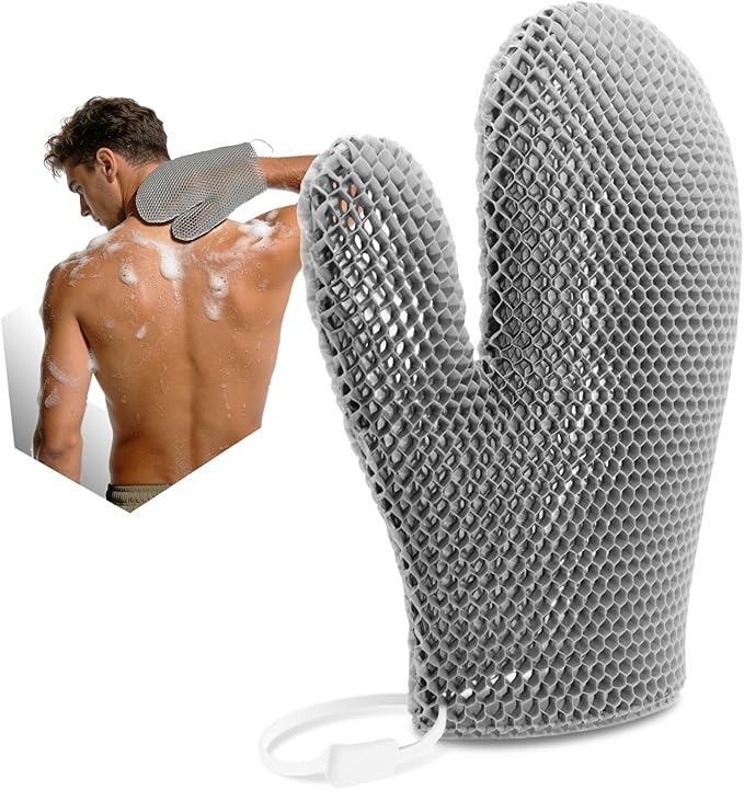 Bath Mitt - Exfoliating Glove, Honeycomb Body Scrubber,Massage Body Scrub Gloves for Home Spa,Mitt Sponges for Cleaning Body,Deep and Gentle,Fast foaming (Grey, (Standard,Large Size))