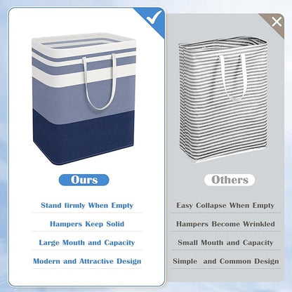 BlissTotes 3-Pack Laundry Basket, Freestanding＆Waterproof Laundry Hamper, Collapsible Tall Clothes Hamper with Easy Carry Handles for Clothes, Towels in the Family and Dorm,Gradient Blue,125L