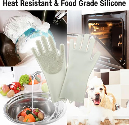 Silicone Magic Gloves: Ultimate Cleaning Gloves for Dishwashing, Kitchen, Pet, and Car - Heat & Cold Resistant, Non-Slip, Reusable - Eco-Friendly Scrubbing Gloves for Household Cleaning Food Grade