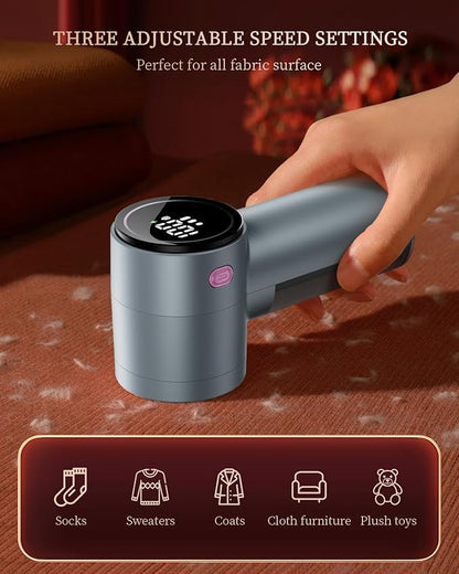 Fabric Shaver, Rechargeable Lint Shaver with Digital Display, 3-Speeds Sweater Shaver with 6-Leaf Blades, Electric Portable Lint Remover to Remove Pilling for Clothes, Furniture, Couch, Blanket