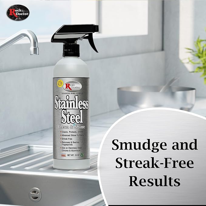 Rock Doctor Stainless Steel Cleaner and Polish, Streak-Free Cleaning Solution for Chrome and Aluminium, Stainless Appliance Cleaner, Stainless Steel Cooktop Cleaner, 24 oz. Spray Bottle, Pack of 2