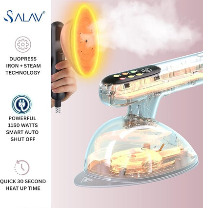 SALAV DuoPress Smart Deluxe Steam Station, Garment Steamer & Iron, 6ft Extra-Long Hose, Auto-Off Safety, Digital Display, 7 Steam Levels, 1.1L Water Tank, Dry Iron Mode & Steam Burst