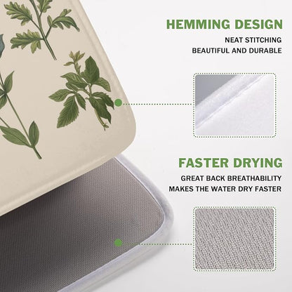 Vintage Plants Herbs Floral Dish Drying Mat for Kitchen Counter Retro Leaf Drying Mat 16x18 Inch Rustic Farmhouse Absorbent Dish Drainer Mat Kitchen Accessories
