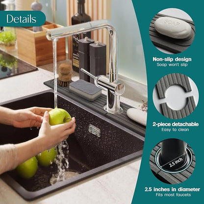 eormoe Kitchen Sink Splash Guard – Stone Diatomite Faucet Drying Matt, Modern Kitchen Sink Accessories for Counter (Dark Grey, 23.6"x3.9")