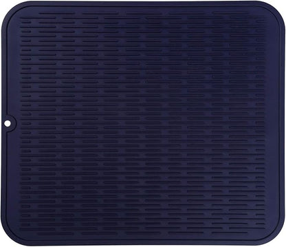 MicoYang Silicone Dish Drying Mat for Multiple Usage,Easy clean,Eco-friendly,Heat-resistant Silicone Mat for Kitchen Counter or Sink,Refrigerator or Drawer Liner Navy Blue XL 18 inches x 16 inches