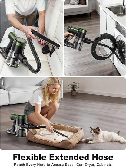 Cordless Vacuum Cleaner,58kPa/10-in-1 Stick Vacuum with 29-inch Hose and LED Lighting Brush,55Mins Runtime Vacuum Cleaner for Home,Self-Standing Vacuum with Anti-Tangle Brush for Pet Hair/Carpet/Floor