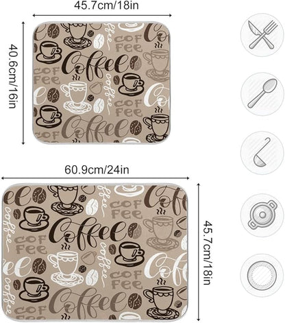 Brown Coffee Dish Drying Mat - 18 x 24 Inch, High Absorbent Reversible Microfiber Coffee Bean Dish Rack Pad
