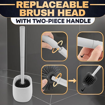 Toilet Brush and Holder Set - Silicone Toilet Bowl Brush with White Holder Base, Compact Bath Accessory for Small Spaces - Easy to Place and Simple to Store After Use, Plastic Bathroom Cleaning Tool