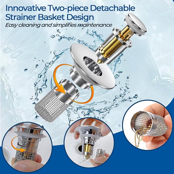 Sink Stopper Hair Catcher, Pop-up Sink Drain Strainer with Removable Stainless Steel Strainer Basket Hair Catcher, Bathroom Sink Strainer for Bathroom Sink Stopper Replacement(1PCS)