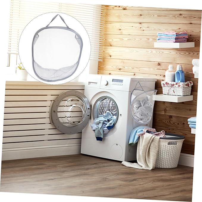 CHILDWEET 1pc Wall Hanging Laundry Bag Foldable Storage Basket for Bathroom Lightweight Organizer for Clothes Toys and Towels Gray