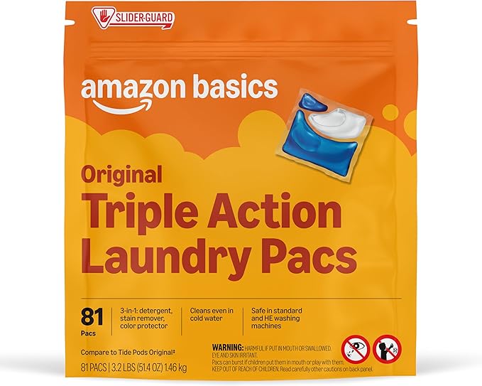 Amazon Basics Laundry Detergent Pacs, Original Scent, Powerful Triple Action, 81 Count