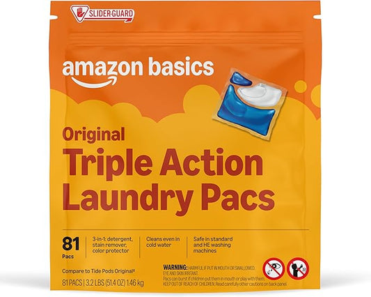Amazon Basics Laundry Detergent Pacs, Original Scent, Powerful Triple Action, 81 Count