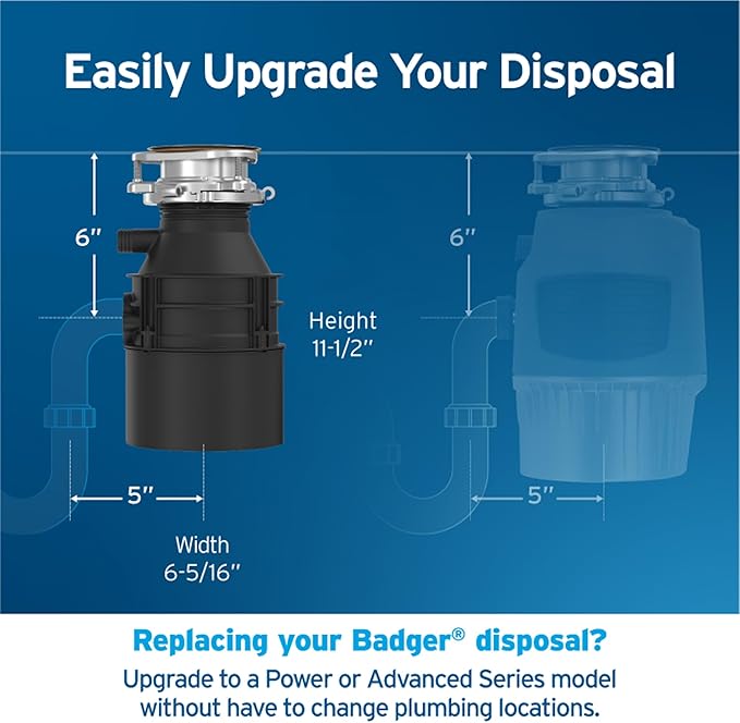 InSinkErator Garbage Disposal, Badger 1, Standard Series, 1/3 HP Continuous Feed, Black, Waterborne Grey Enamel