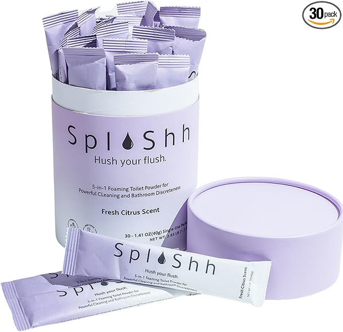 SplaShh 5 in 1 Foaming Toilet Bowl Cleaner, 30 Powder Packets, Fresh Citrus Scent, No Harsh Chemicals, Easy Clean, Replaces Sprays, Pods & Tablets, Stain & Odor Remover, Convenient Pouches