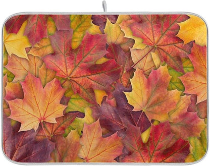 Colorful Autumn Maple Leaves Dish Drying Mat for Kitchen Counter Fall Drying Mat 18 x 24 Inch with Absorbent Reversible Microfiber Dish Drying Pad Dish Rack Drainer Mats for Coffee Bar
