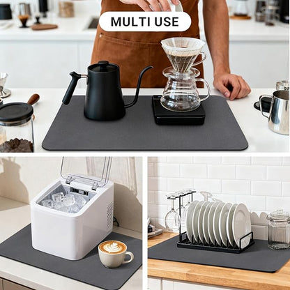 Coffee Mat 24x16 Inch, Dark Gray Coffee Table Mat, Absorbent Hide Stain Rubber Backed Dish Drying Mat for Kitchen Counter, Bar Mats for Countertops, Under Coffee Bar Maker Machine Pot Espresso Staion