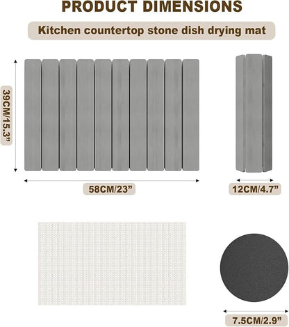 Dayacoco Stone Drying Mat for Kitchen Counter, Large Quick Dry Stone Mat, Collapsible Diatomaceous Earth Mats for Dishes Bottles Cups, Fits Any Countertop,23"×15.3",Dark Gray