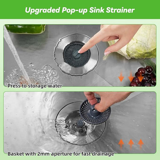 Universal Sink Stopper Strainer Combo, Stainless Steel Drain Stopper Kitchen Sink for US Standard 3-1/2 Inch Kitchen Sink Drain, Mesh Strainer for Food Garbage Disposal, Brushed Nickel