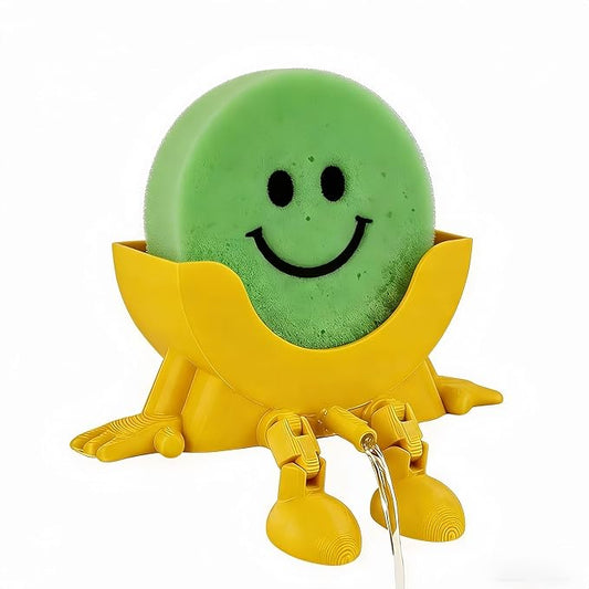Cute Hanging Sponge Holder, Drainable Kitchen Sink Organizer, Scrub Sponge Stand Storage Rack with Smiley Design, Sink Accessories (Yellow)