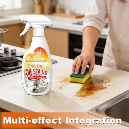 2PCS Heavy-Duty Oil Cleaner Stains,Clean Up Kitchen Oil Stains Spray,Multi-purpose Clean Up Kitchens Heavy Oil Duty,with 5 Sponge Scourers