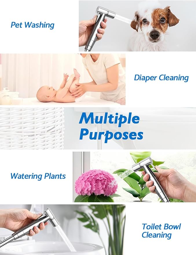 Chrome Handheld Bidet Sprayer, Jet Sprayer for Toilet Muslim Shower, Adjustable Bidets Attachment for Toilet, Bidet Hose for Feminine Wash