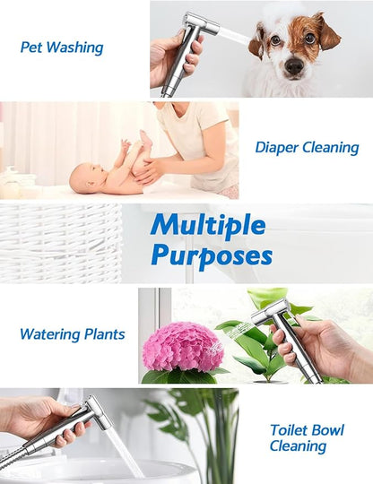 Chrome Handheld Bidet Sprayer, Jet Sprayer for Toilet Muslim Shower, Adjustable Bidets Attachment for Toilet, Bidet Hose for Feminine Wash