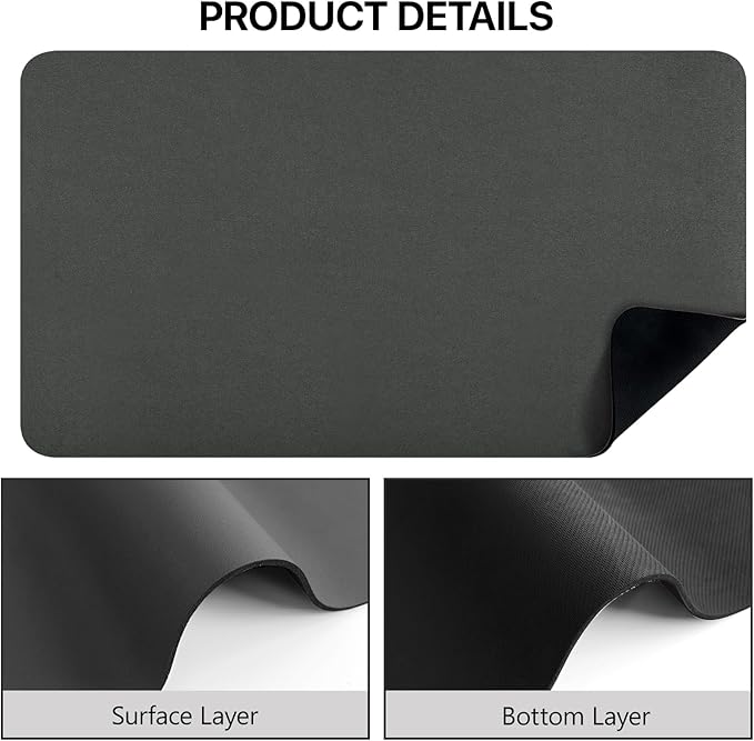 Dish Drying Mat for Kitchen Counter-Coffee Mat Bar Accessories,Super Absorbent, Hide Stain, Nop-Slip Rubber Backed, Fit Under Coffee Maker, Pot, Dish Rack, 16"x24", Dark Grey