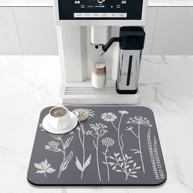 Dish Drying Mat for Kitchen Counter 16x18in Grey Washable Quick Dish Drying Pad Rubber Backed Absorbent Draining Mat