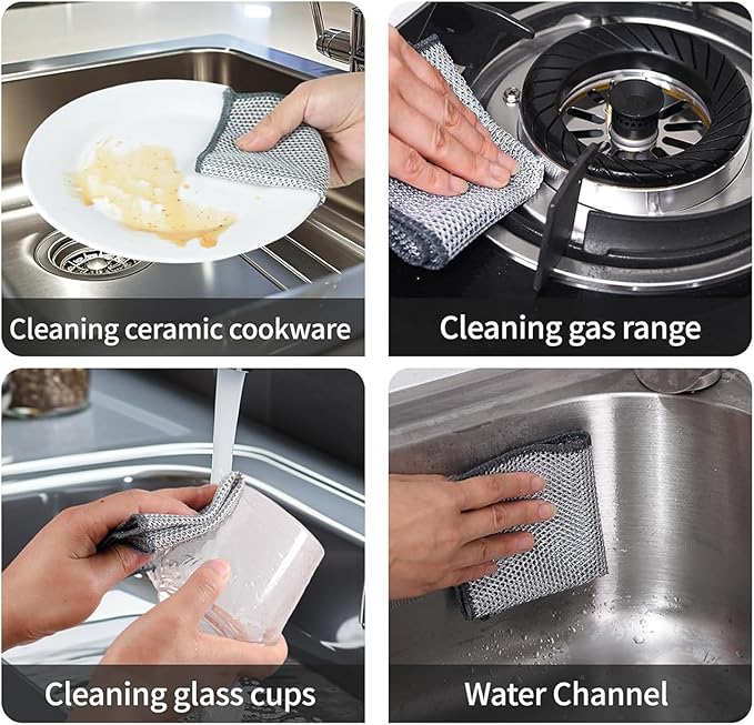12 Pcs Non Scratch Wire Dishcloth，Multi Purpose Wire dishwashing Rags for Wet and Dry, Reusable Kitchen Wire Cleaning Cloths for Dishes, Sinks, Stove Tops