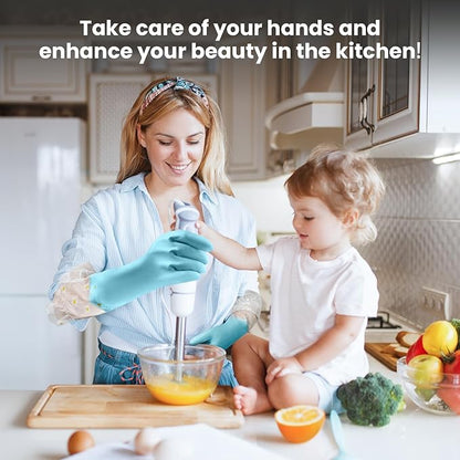 KAQ Dishwashing Cleaning Gloves 3 Pairs-Reusable Cotton Liner Rubber Gloves Long cuff 19.5" Non-Slip Kitchen Gardening Gloves