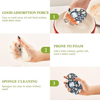 Owl Kitchen Scrub Sponges, Pop-up Kitchen Cleaning Sponges Reusable Dish Washing Sponges for Bathroom Household Cleaning 3 Pack - Non Scratch Scrubber