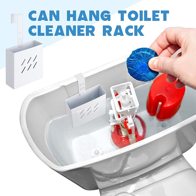Honeydak 2 Pcs Large Size 4.33 x 4.33 x 1.38 Inch Stainless Steel Toilet Tank Cleaning Tablet Holder with Adjustable Hook to Hang Toilet Cleaner Box (White)