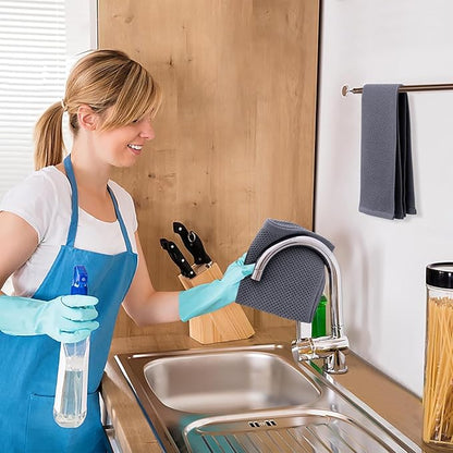 Kitinjoy 100% Cotton Waffle Weave Kitchen Hand Towels (13 X 28 Inches, Dark Grey), 12-Pack Super Soft and Absorbent Dish Towel for Drying Dishes