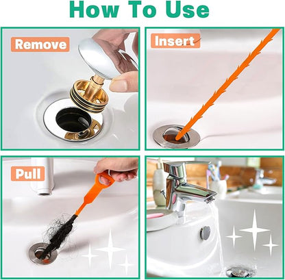 Drain Snake Hair Drain Clog Remover - 5 Pack Shower Snake Sink Unclogger Tool with Exquisite Packaging (Orange)