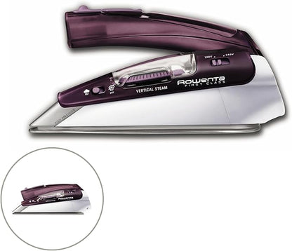 Rowenta Travel Iron, Pro Compact Stainless Steel Soleplate Hand Held Steamer Iron for Clothes, 200 Microsteam Holes, 1000 Watts Ironing, Fabric Steamer, Dual Voltage, Mini Iron, Purple, DA1560