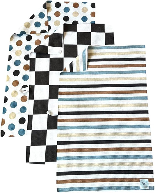 || 3 Pack Double Sided || Kitchen Towels || Dish Towels || Highly Absorbent || Hanging Loop || Dish Cloths || Modern || Designer Prints (dots,Stripes,Checkered)