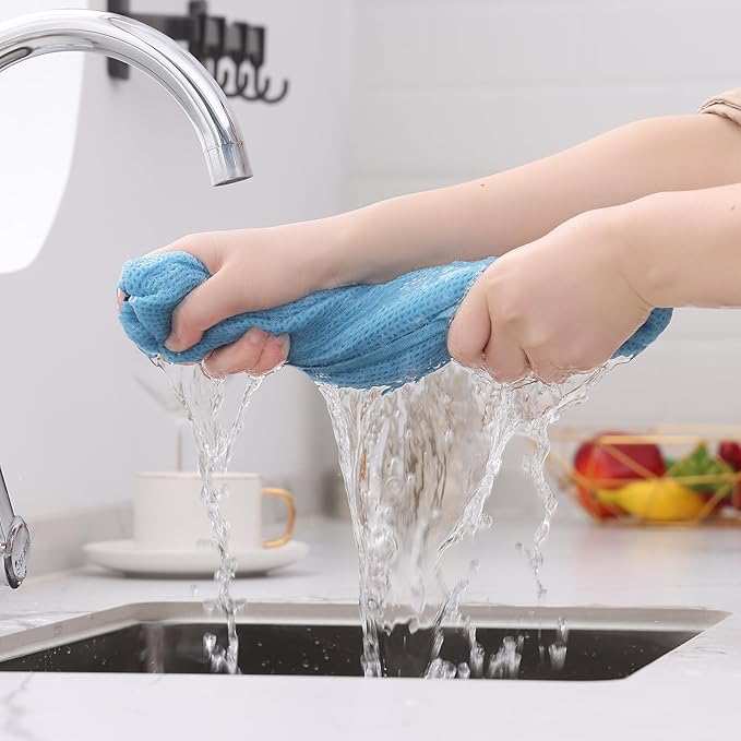 Kitinjoy 100% Cotton Waffle Weave Kitchen Hand Towels (13 X 28 Inches, Sky Blue), 12-Pack Super Soft and Absorbent Dish Towel for Drying Dishes